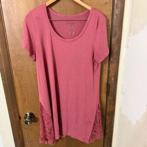 torrid 0 OX XL Rose Pink Short Sleeve Super Soft Tunic with Lace Panels